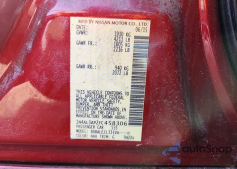 2015 Nissan Altima 2.5 из США, поврежденный, VIN 1N4AL3AP2FC458306